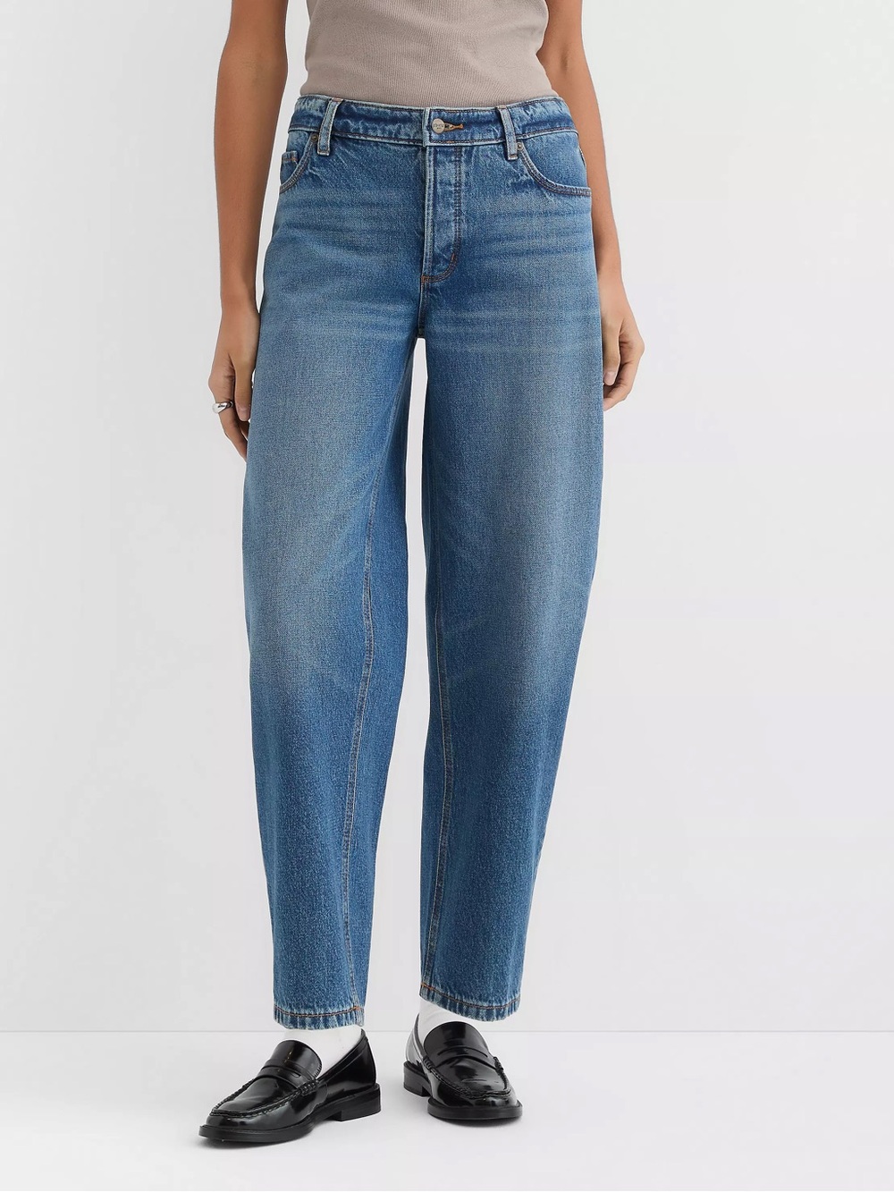 LOFT Rivete Mid Rise Barrel Jeans Echo Wash Cotton Button Fly Crop Size 31 NWT